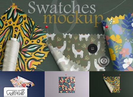 طرح لایه باز موک آپ نمونه پارچه - Fabric Swatches Mockup